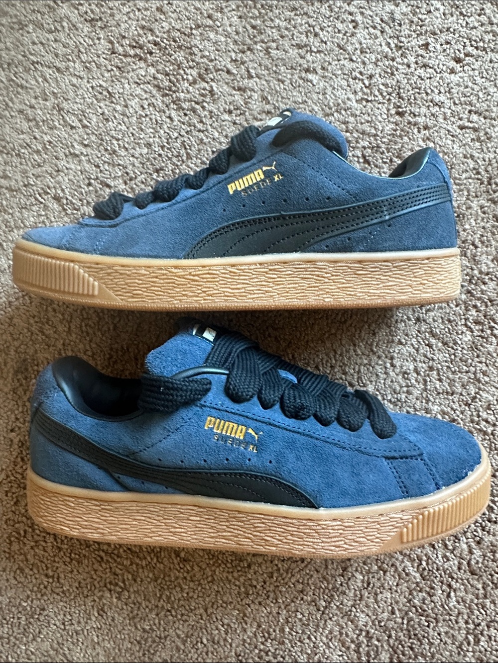 Puma Navy Blue Suede Sneakers with Gum Sole